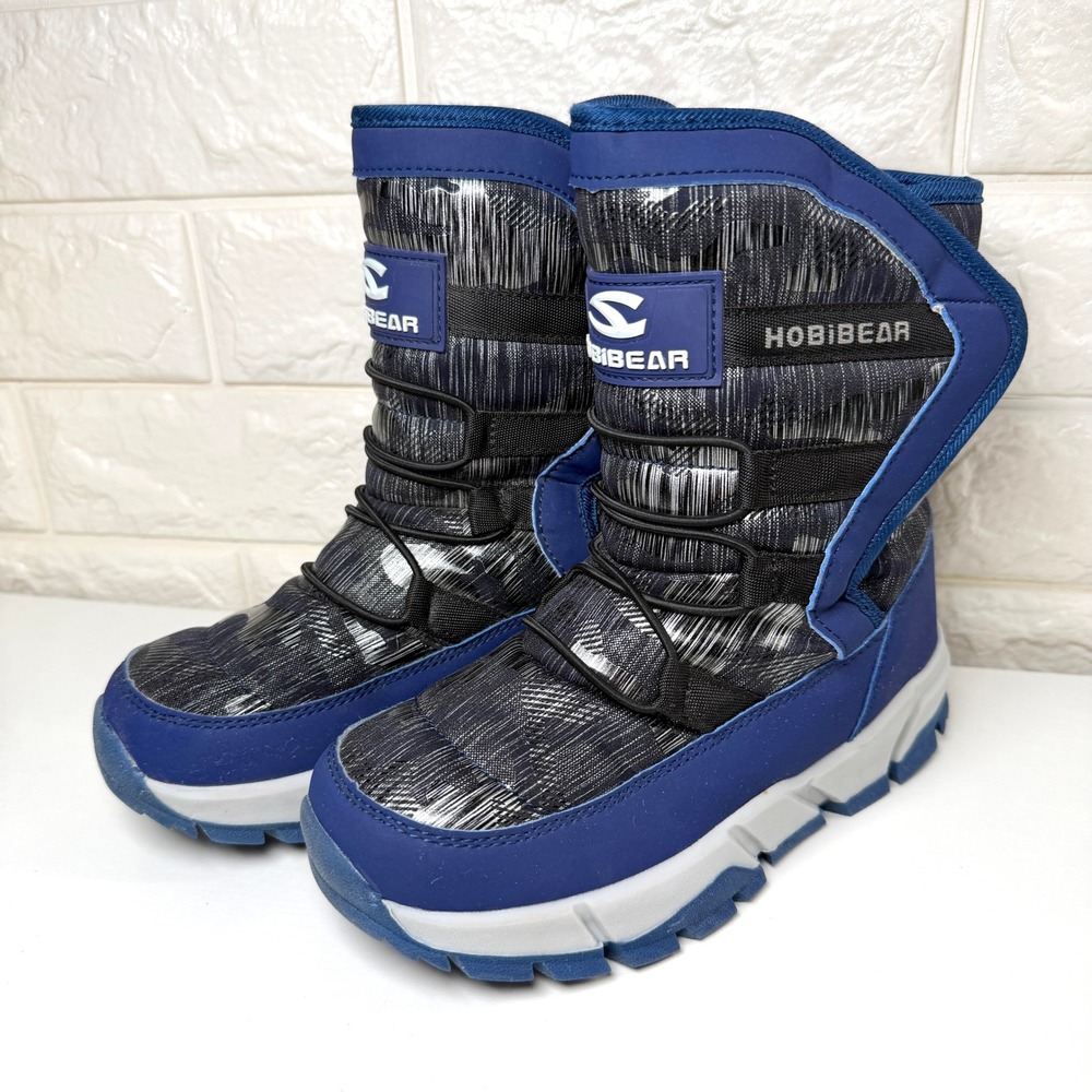 Hobibear Snow Boots Kids Size 2 Blue Excellent Faux Fur Lined Winter Outdoor
